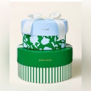 NWT Kate Spade x Target 2pk Classic Rose/Stripe Round Gift Boxes Green/Blue